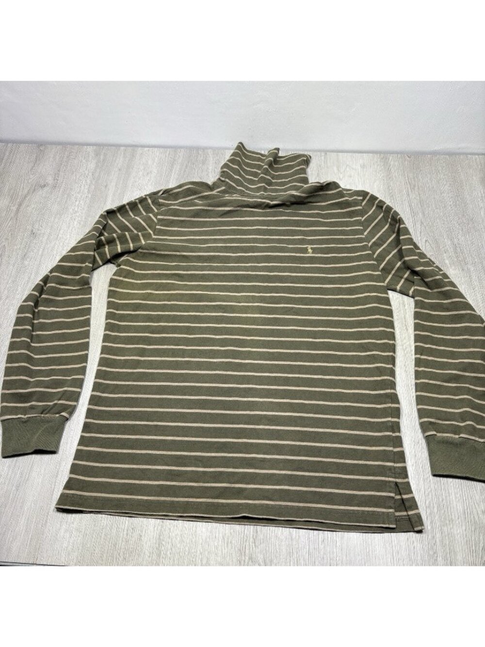 Vintage Polo Ralph Lauren Green Tan Stripe Turtleneck Shirt Men’s Size L Pony
